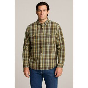 NWT Pendleton Arcadia Mens Plaid Long-Sleeve Button-Up Shirt Brown/Yellow/Gray X